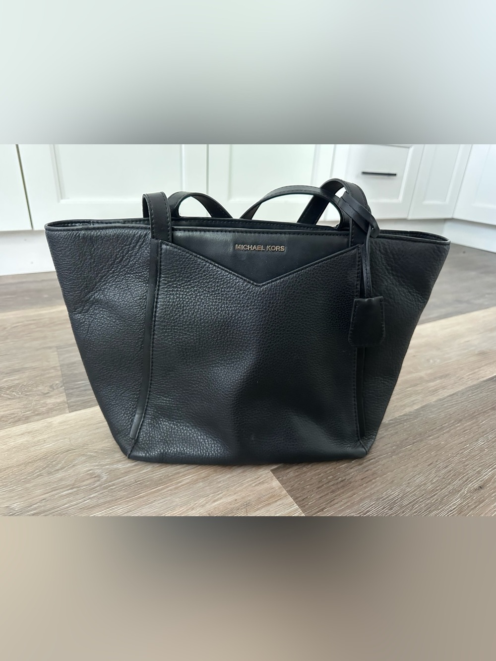 Michael Kors Black Pebbled Leather Tote with Gold Logo